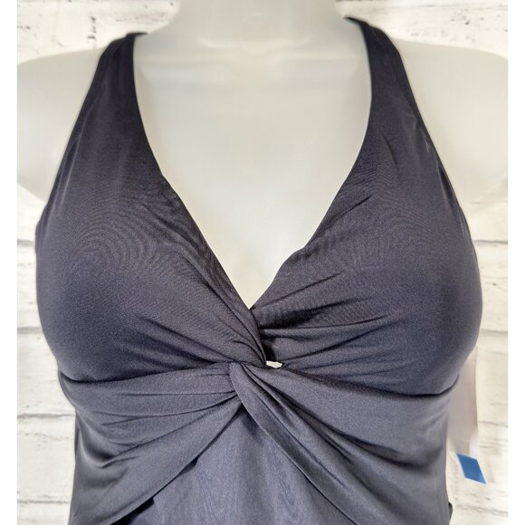 Bleu Rod Beattie Twist & Shout Black One Piece Swimsuit Shirred Size 6 NWT $119 - Picture 2 of 7